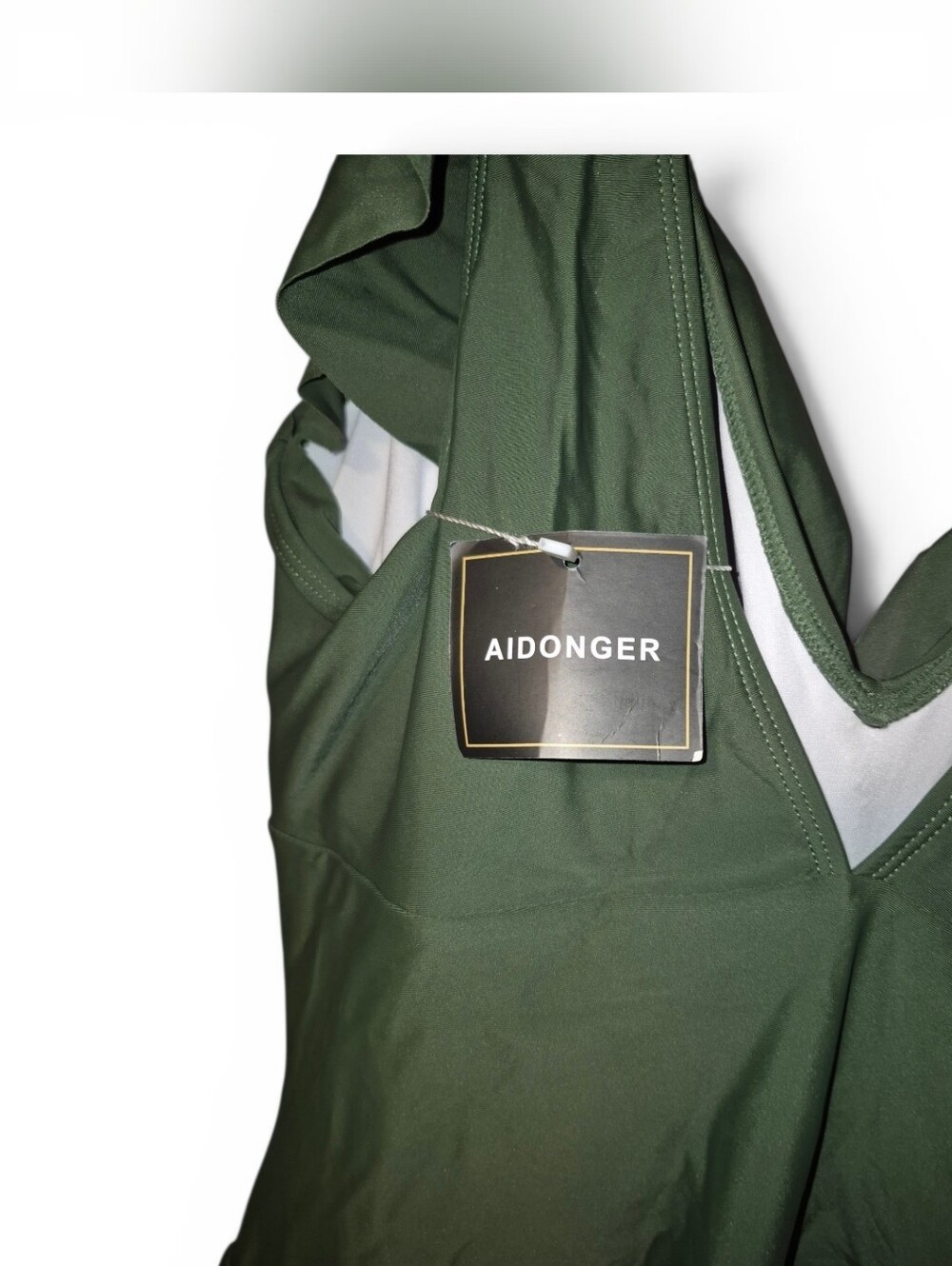 NWT Aidonger Army Green One-Piece Ruffle Swim Dress Tummy Control - XL - Picture 8 of 10